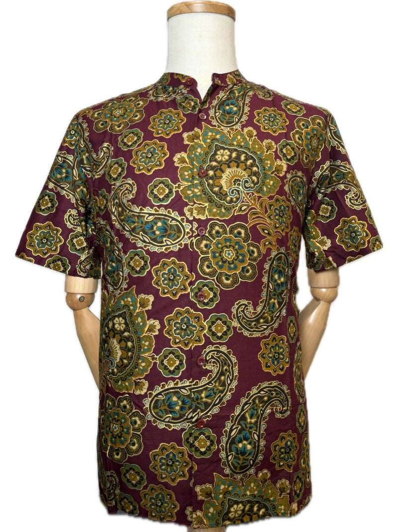Maroon Tide Mandarin Collar Batik