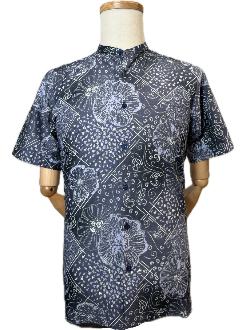 Sapphire Bloom Mandarin Collar Batik