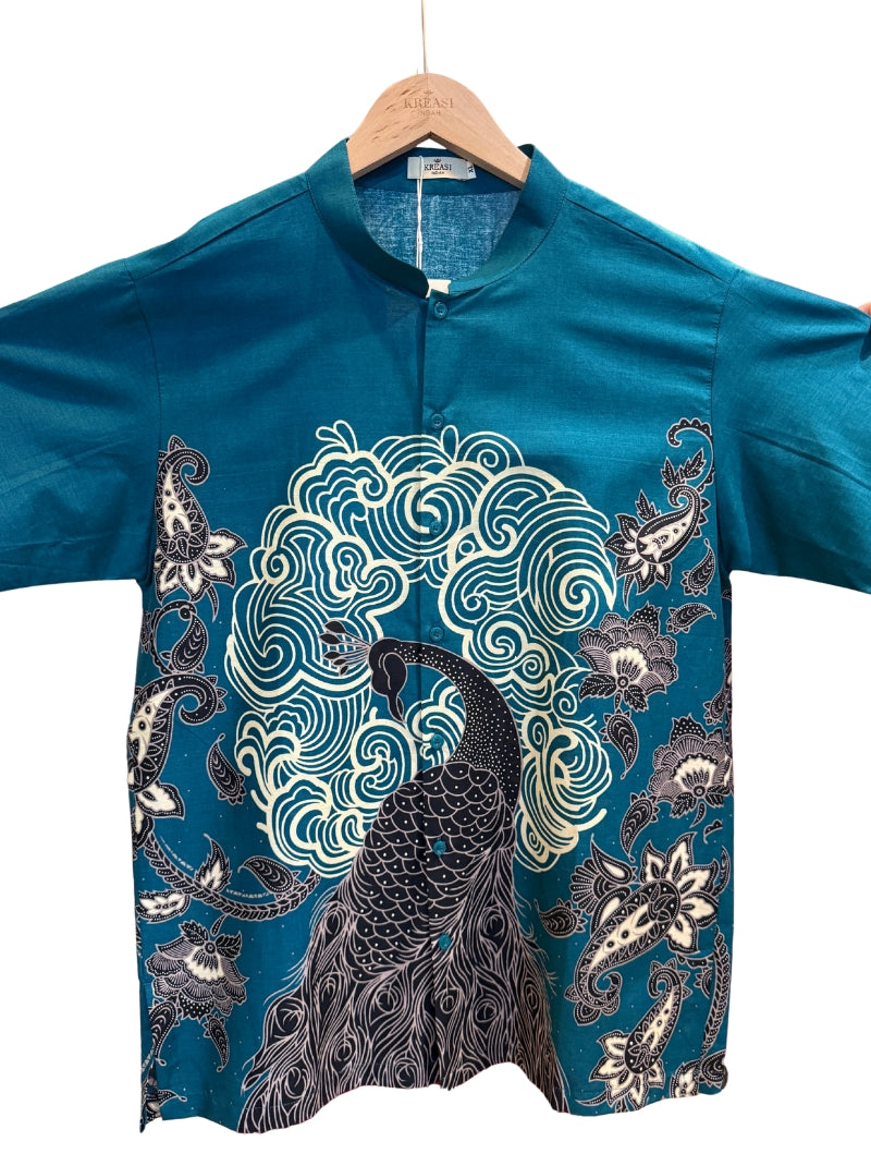 Oriental Peacock Mandarin Collar Batik Shirt