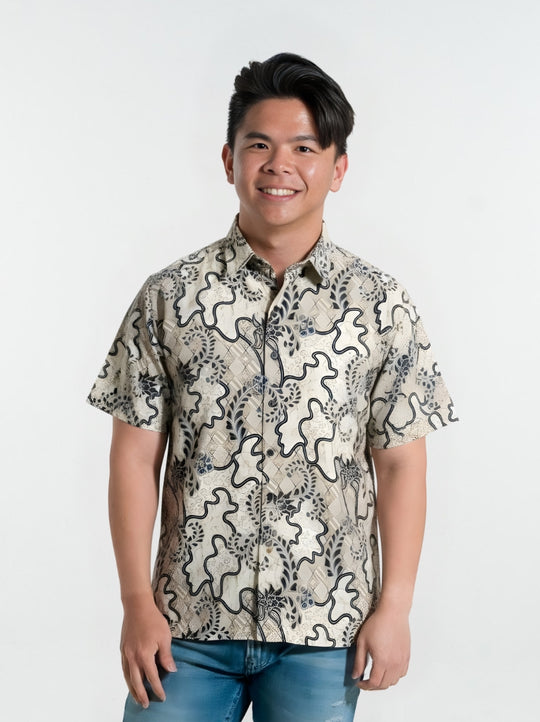Ivory Spirals - Short Sleeve Batik Shirt