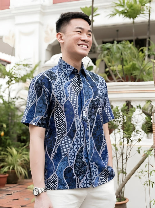 Twilight Currents - Short Sleeve Batik Shirt
