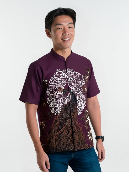 Oriental Peacock Mandarin Collar Batik Shirt