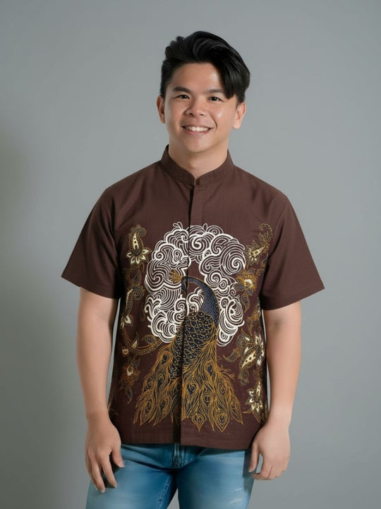 Oriental Peacock Mandarin Collar Batik Shirt