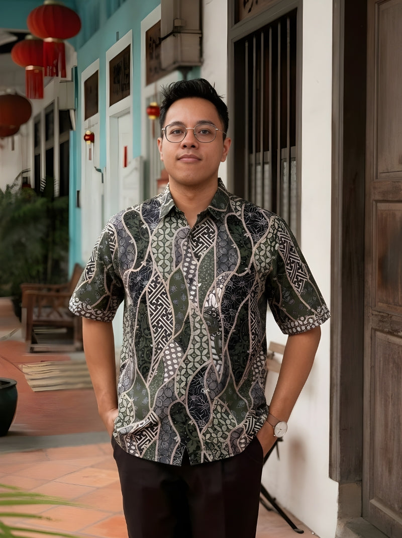 Twilight Currents - Short Sleeve Batik Shirt