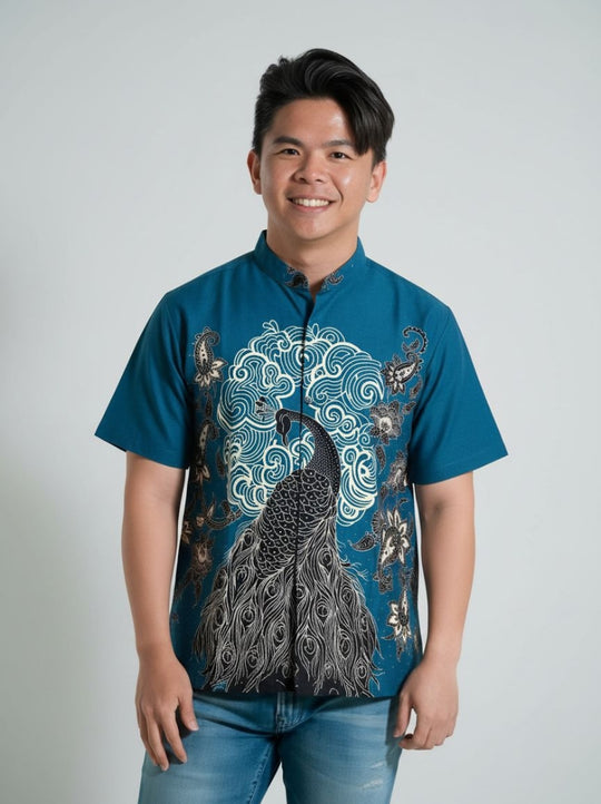 Oriental Peacock Mandarin Collar Batik Shirt