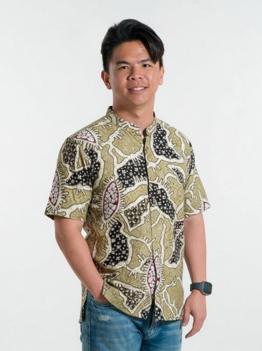 Lime Lattice Mandarin Collar Batik