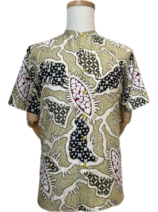 Lime Lattice Mandarin Collar Batik